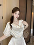 Cowl Neckline Short Sleeves Tie Tops With Skirts Sets